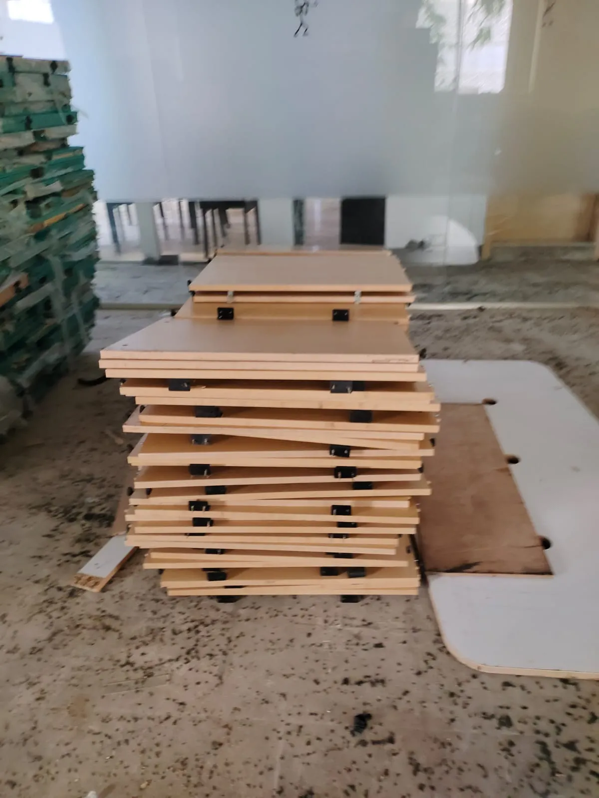 Premium Furniture Packaging | Office Furniture Dismantling Koramangala Disassembled executive conference desks flat-packed systematically during an office furniture dismantling Koramangala project.